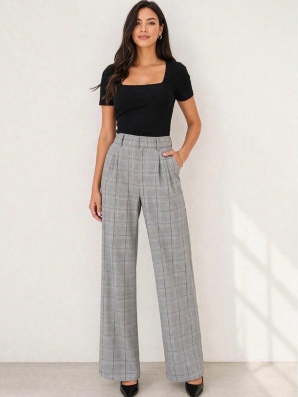 A New Day Womens Size 8 Grey Plaid Straight Wide Leg Trouser Academia Office NWT
